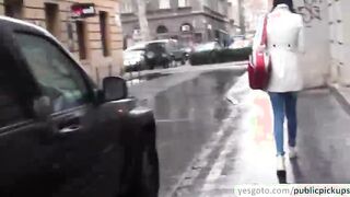 Amazing babe Meg Magic flashes tits in public before she gets laid