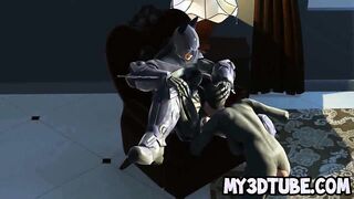 3D cartoon Catwoman sucks on Batman's rock hard cock