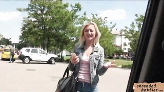 Stranded teen Katy Rose hitch hikes and pussy railed in public