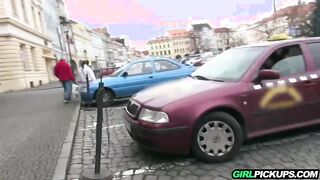 Sexy female taxi driver fucks in her car