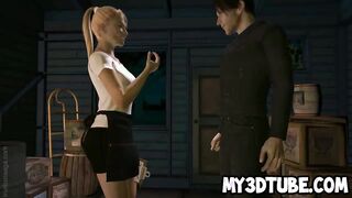 Sexy 3D blonde babe sucking cock on a pirate ship