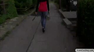 Gorgeous Isabelle rides the massive cock of the agent for cash and she receives a creampie