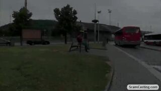 Gorgeous Lulu gets banged by the agent in the public and gets creampied