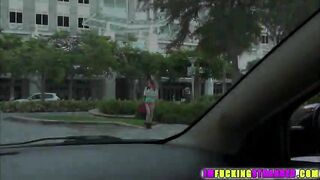 Incredible tits revealed in the car while this chick is hitch hiking