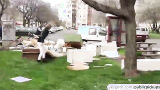 Beautiful Hungarian babe gets paid to flash her tits in public and have sex