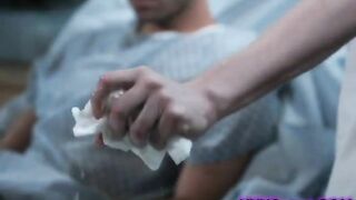 Brunette nurse giving sweet warm soapy bath