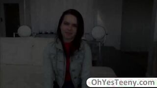 Petite teen Jennifer gets pounded a huge cock and gets facialized