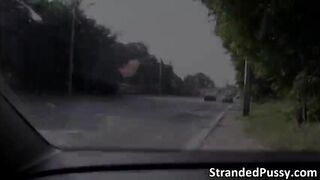 Super hot Marina is stranded on the road and gets picked up by Martin