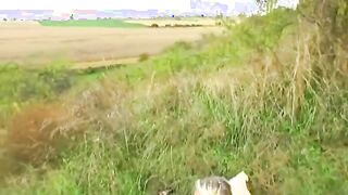 Blonde girl takes old cock in her hands