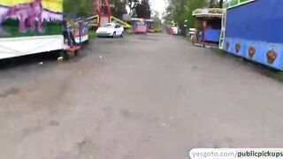 Red haired amateur gets pounded in the carnival after showing her ass