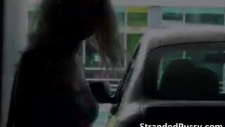 Hot blonde Stacie gets banged in the car by the stranger with a huge cock