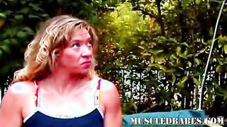 Oiled up milf working out