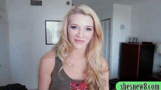 Beautiful blonde gal with perky booty blowjob and banged