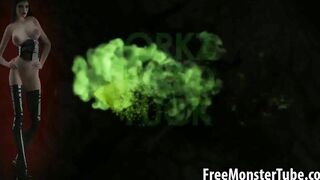 3D orc getting fucked by a babe with a strap on dildo