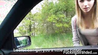 Cute teen Beatrix Glower fucks stranger in public for a ride
