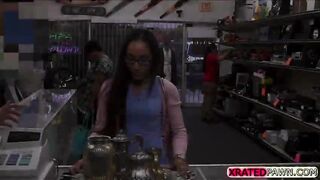 Lovely brunette desperate Nurse punished at the shop instead gets caught sucking owners dick