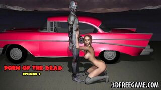 Sexy 3D cartoon zombie babe rides a hard cock