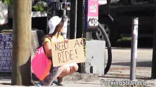 Hitchhiker coed London Smith fucked and cummed on in public