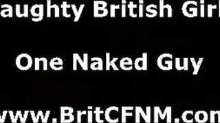 Amateur British CFNM women suck nude man's cock