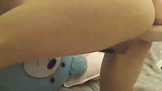 Geeky redhead in glasses toys herself on web cam