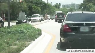 Teen hitchhiker bangs in car