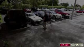 Super sexy desperate Bimbo punished at the shop instead gets caught sucking owners dick