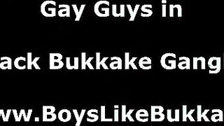 Interracial anal fuck in gay bukkake group