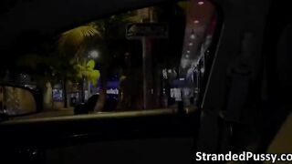 Super hot ebony Julie gets fucked in the hood of the car by dude with a huge cock