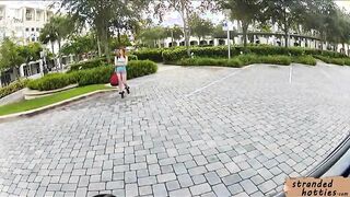 Feisty babe Rainia Belle flashes her big tits and fucked in public