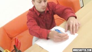 Tall stud gets a blowjob from skinny amateur