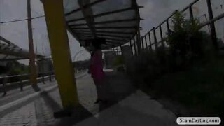 Brunette babe Melory gets doggystyle fucked in the woods with the fake agent