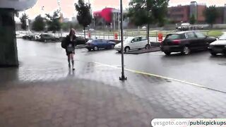 Paying a pretty blonde amateur for exposing her tits and public sex