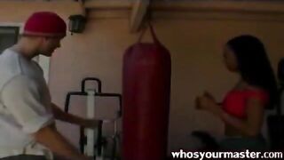 Hot ebony femdom plays with her boy