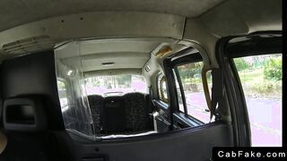 Dark haired babe banging in fake taxi