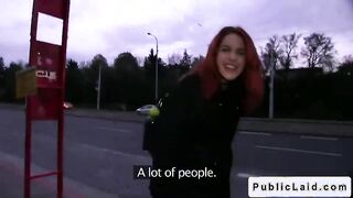 Redhead amateur bangs POV in public