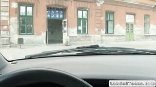 Blonde Czech teen bangs in car POV