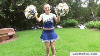 Busty cheerleader flashing boobs outdoor