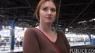 Big tits Eurobabe nailed by stranger in the bus station