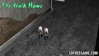 Hot 3D lesbian schoolgirl babe licking a wet pussy