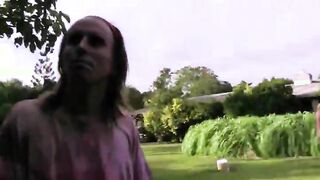 Young horny couple copulating in outdoor