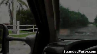 Hot ebony Diamond gets a free hot ride and gets fucked outdoors by the stranger