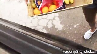 Stranded ebony Diamond Monroe fucked and facialed in public