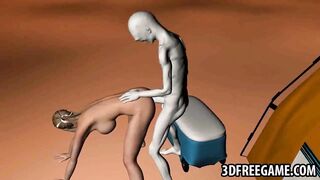 Hot 3D blonde babe fucked outdoors by an alien