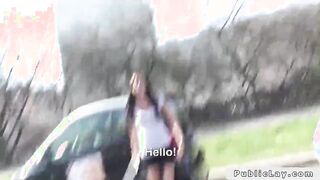 Delivery pizza girl bangs in public