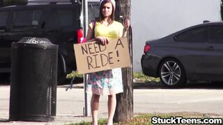 Slutty teen hitchhiker sucks and fucks her ride
