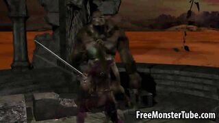 Hot 3D babe gets licked and fucked by a monster