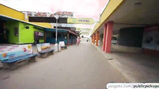 Big tits Paris proudly exposes her breasts in public and have sex for cash