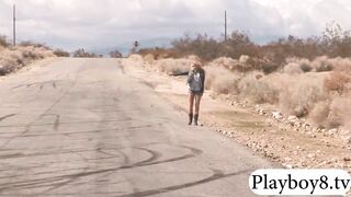 Hitch hiker babe pounded in the backseat of the van