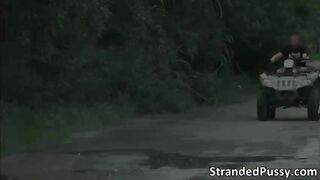 Horny ebony Diamond gets pounded hard by dudes massive cock outdoors