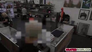 Brunette Latina Babe tries to sell something at the shop instead gets caught sucking dick